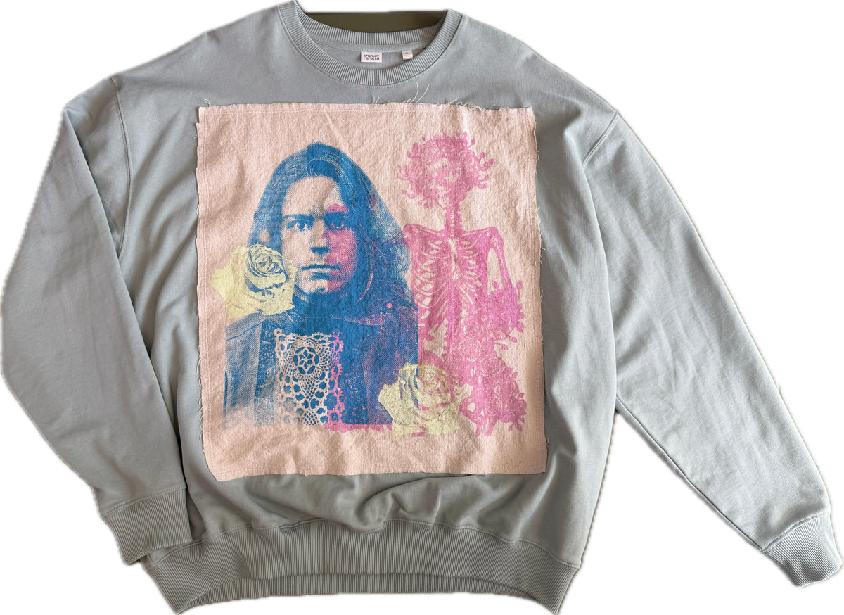 Bob Weir Screen-Printed Canvas Seafoam Green Crewneck, Size XL
