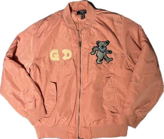 Pink Bomber Jacket with Stealie Appliqué Patch, Size M