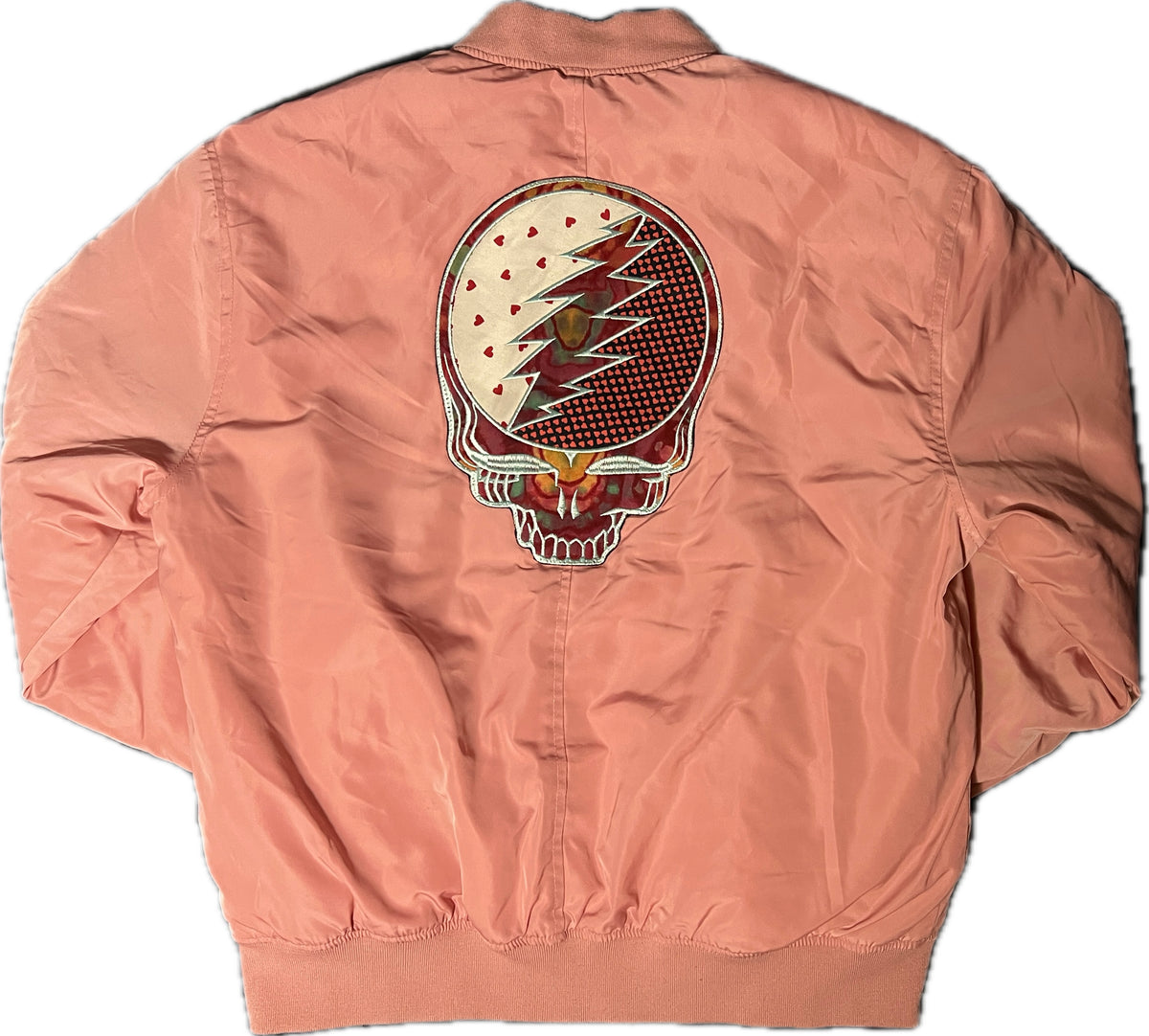 Pink Bomber Jacket with Stealie Appliqué Patch, Size M