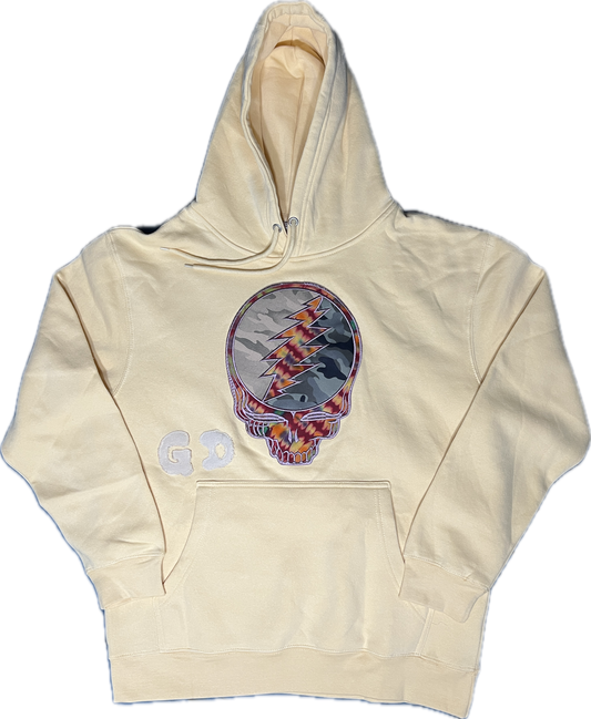Yellow Hoodie with Stealie Appliqué Patch, Size L