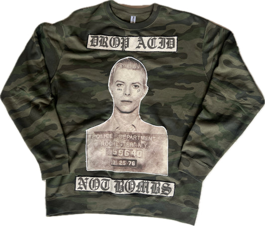 David Bowie Drop Acid Not Bombs Crewneck, Size XL