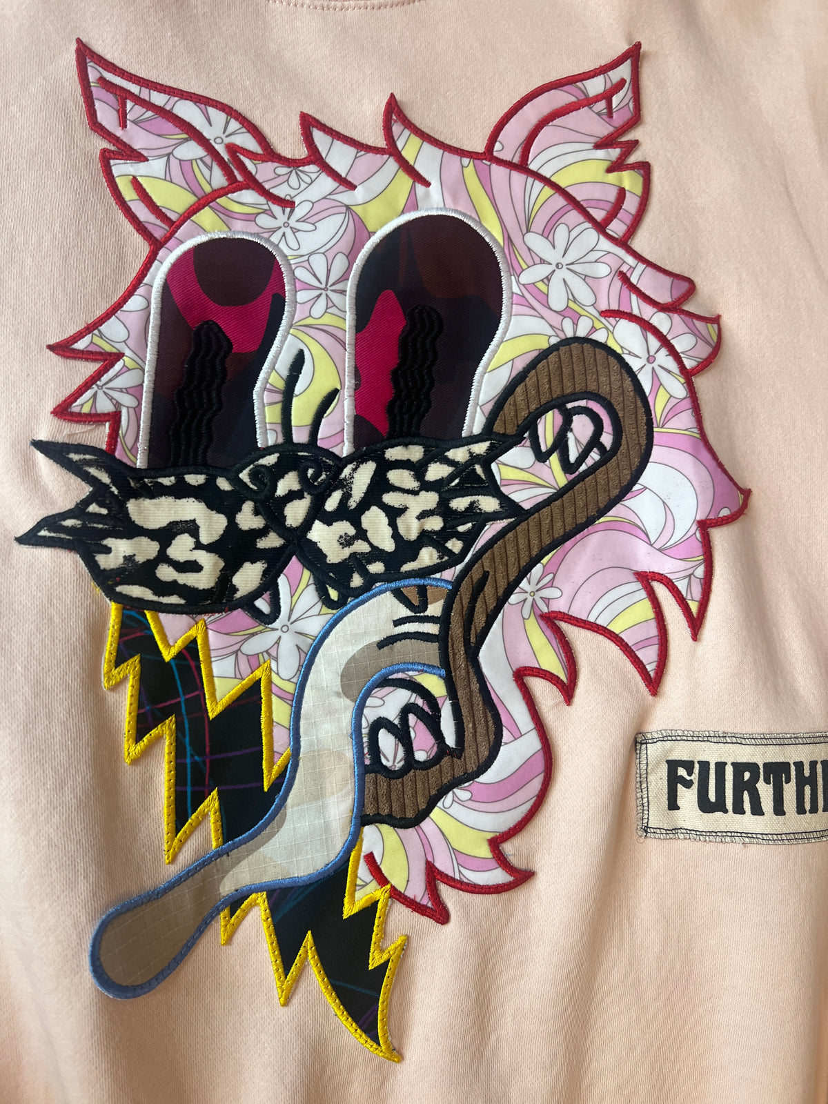 Crewneck with Further Cat Appliqué Patch, Size L